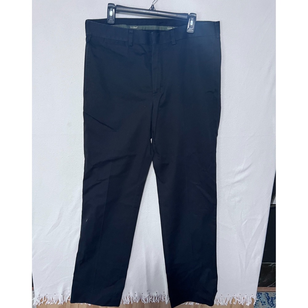 LL Bean Mens Standard Fit Chino Pants Black 100% Cotton Size 35 Flat Front